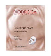 LUXURIOUS GRAPE Energy – Instant Beauty – Sheet Mask– maska o właściwościach energetyzujących. nr. ref. 45591. Opakowanie – saszetka 16ml.